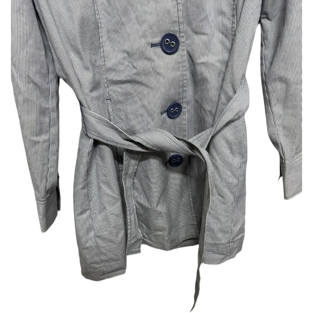 Sonoma Life + Style Women's Medium Striped Belted Trench Coat Blue Lightweight